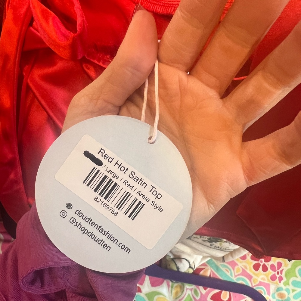 Red Satin Shoulder Tie Corset Top - Picture 5 of 6